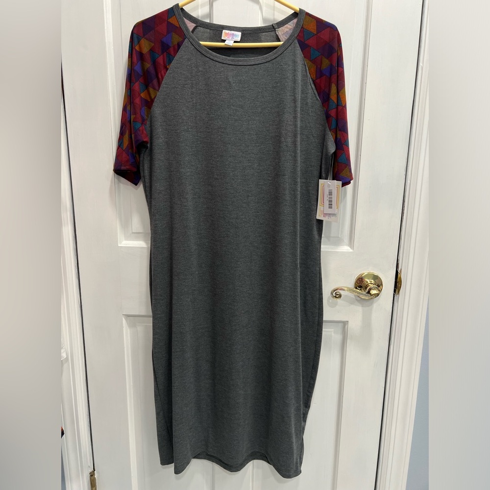 LULAROE NWT Julia Bodycon Form Fitting Knee Length Gray & Multi Dress XL 16-18